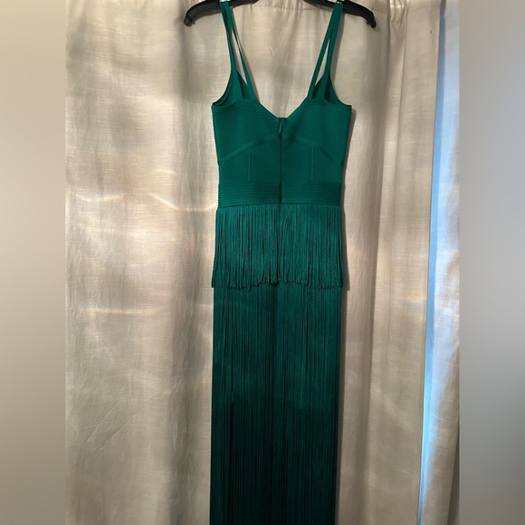 Herve Leger Green Strappy Ottoman Fringe Gown - Picture 5 of 8